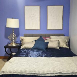 King bedroom with full walkin closet at the Bennu Center in the Blue room digital keyless entry